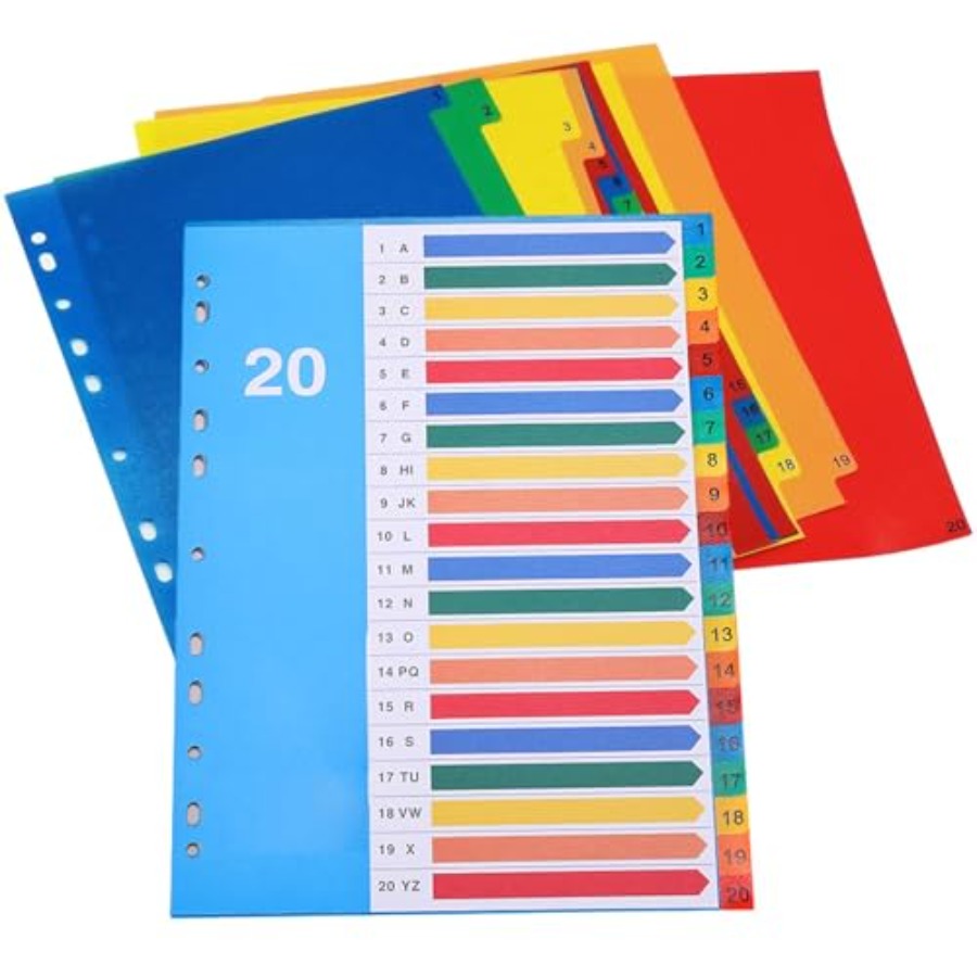 Tab Divider A4 - Binder Dividers, 20 Tabs, Customizable Table
